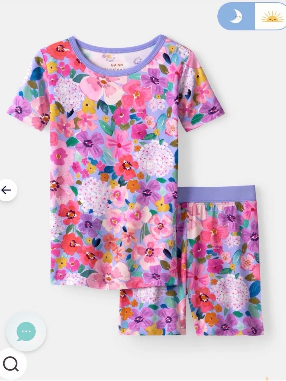 Little Sleepies Sweet Sprigs Two-Piece Short Sleeve & Shorts Pajama Set NWT